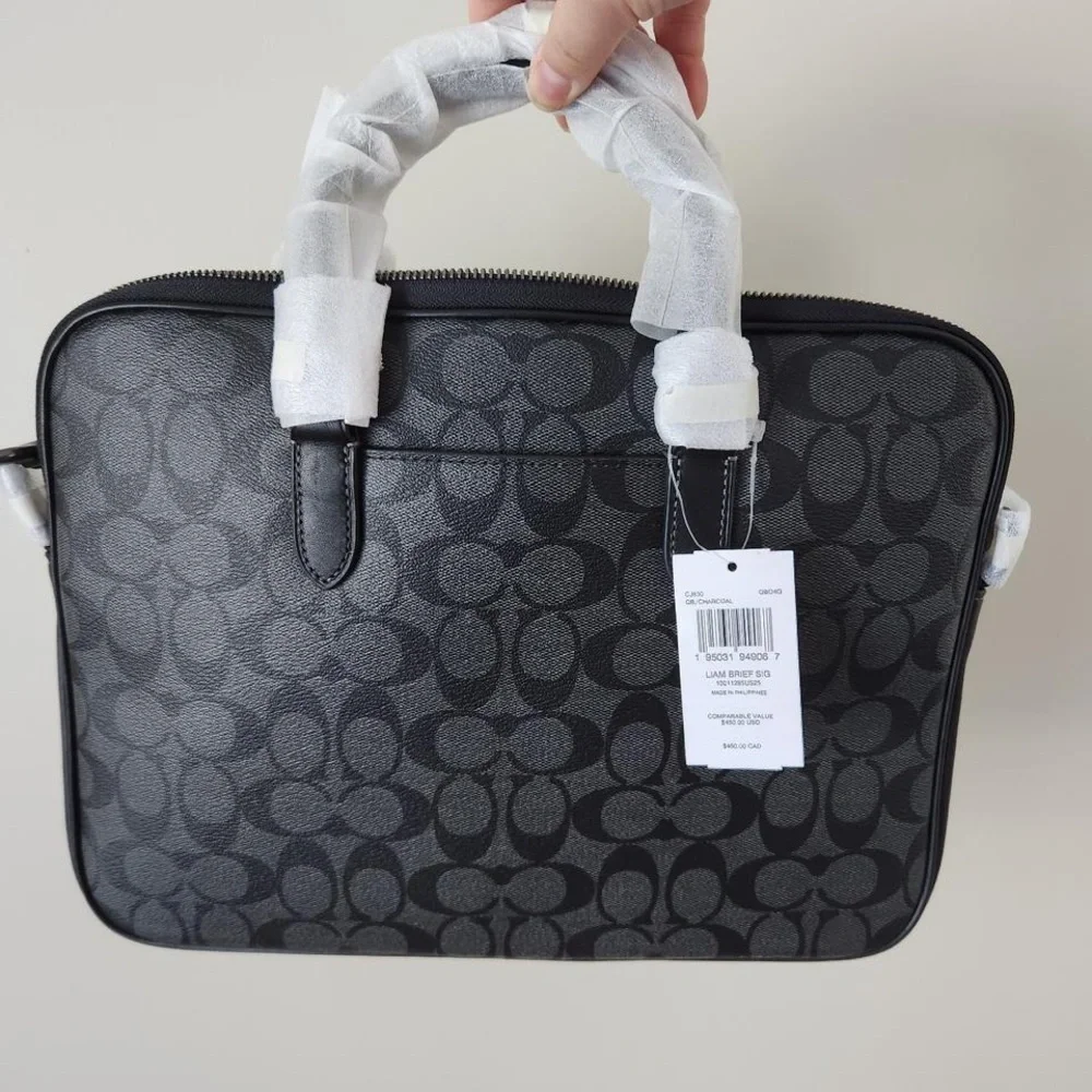 NWT！COACH LIAM COMPACT BRIEF IN SIGNATURE CANVAS (COACH CJ630) - Picture 2 of 6